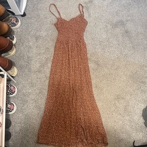 Elegant Brown Spaghetti Strap Dress